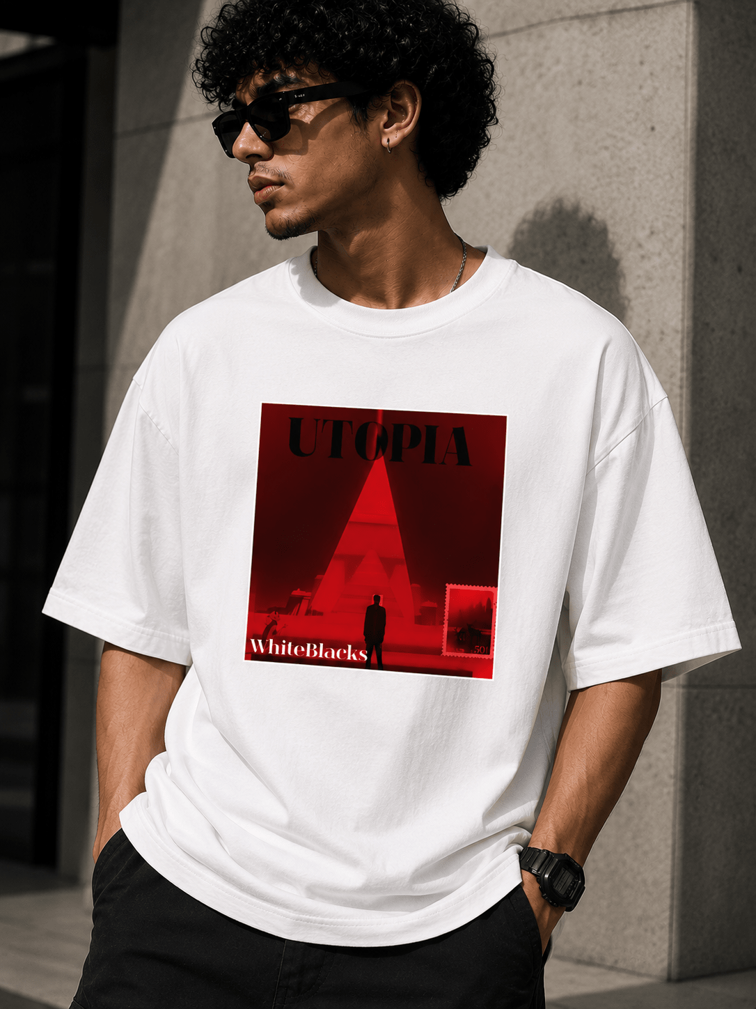 Utopia Filtered Oversized Graphic T-Shirt - WhiteBlacks