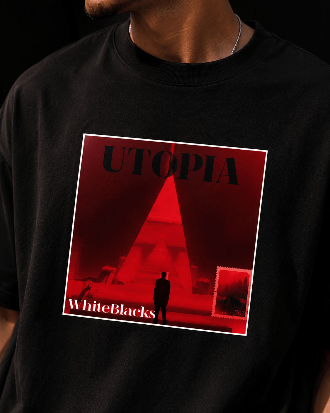 Utopia Filtered Oversized Graphic T-Shirt - WhiteBlacks