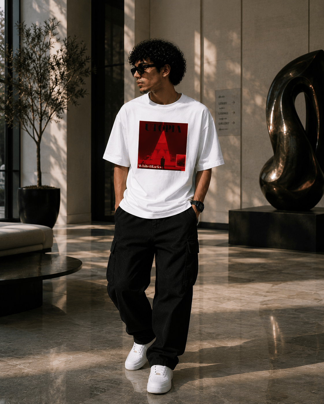 Utopia Filtered Oversized Graphic T-Shirt - WhiteBlacks