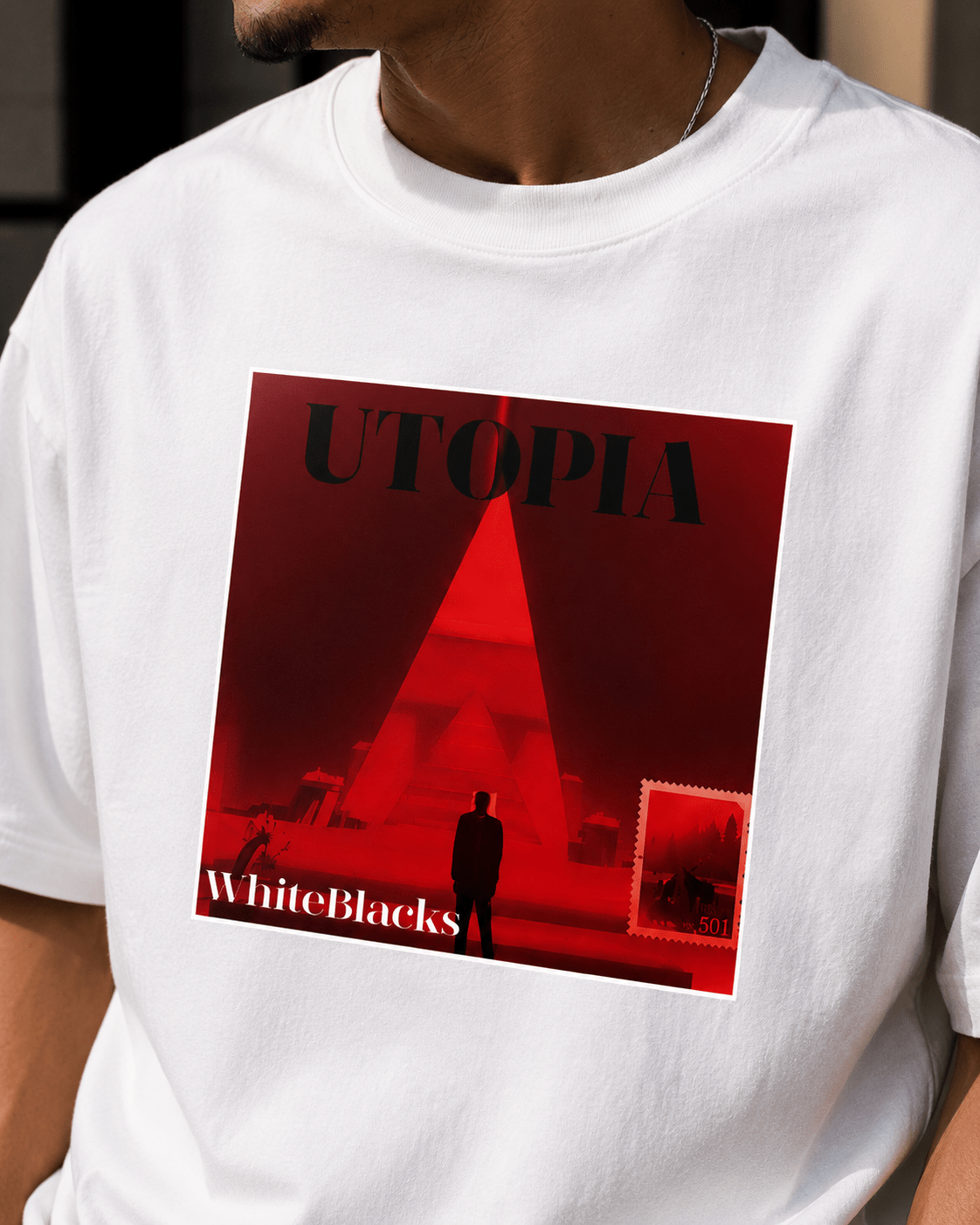 Utopia Filtered Oversized Graphic T-Shirt - WhiteBlacks